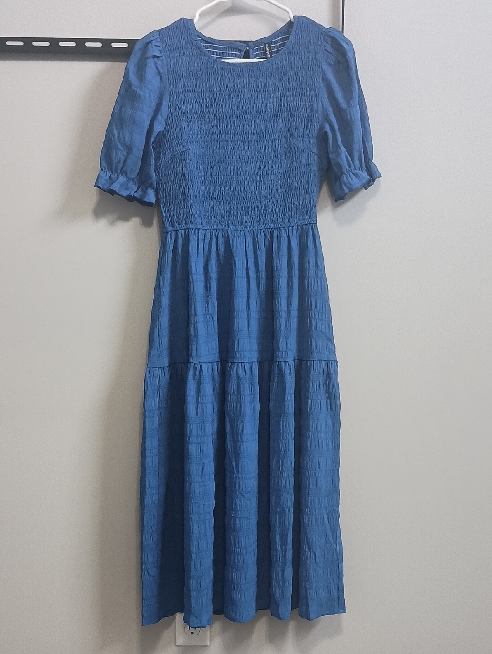 Blue Smocked Midi Dress NWT